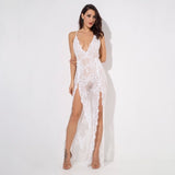 Bad Gal White Sequin Split Leg Jumpsuit - Fashion Genie Boutique