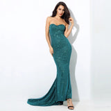 Fell From Heaven Green Glitter Strapless Maxi Dress - Fashion Genie Boutique