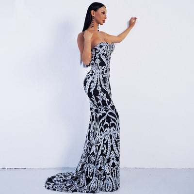Canterbury Black & Silver Sequin Strapless Maxi Dress - Fashion Genie Boutique