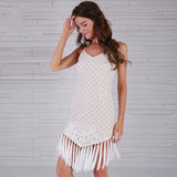Incomparable White Tassel Mini Dress - Fashion Genie Boutique