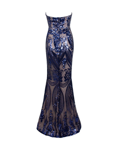 Sweet Vision Blue Strapless Sequin Spilt Maxi Gown Dress - Fashion Genie Boutique