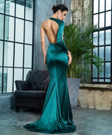 All The Drama Green One Shoulder Satin Maxi Gown Dress - Fashion Genie Boutique