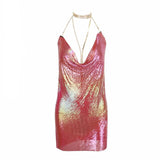 Got Me In Chains Pink Iridescent Metal Mini Dress - Fashion Genie Boutique