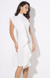 Make Your Move White Frill Bodycon Midi Dress - Fashion Genie Boutique