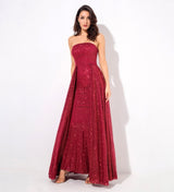 A Star Is Born Red Glitter Strapless Maxi Gown Dress - Fashion Genie Boutique