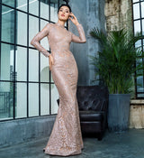 Moroccan Mama Gold Long Sleeve Glitter Fishtail Maxi Dress - Fashion Genie Boutique