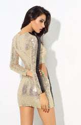 Big Tings Gold & Black Long Sleeve Sequin Mini Dress - Fashion Genie Boutique