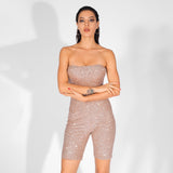 Turn It Up Rose Gold Strapless Glitter Embellished Playsuit - Fashion Genie Boutique