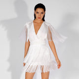 Bittersweet White Pearl Embellished Fringe Mini Dress - Fashion Genie Boutique