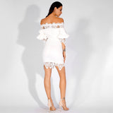So Senorita White Bardot Long Sleeve Lace Mini Dress - Fashion Genie Boutique