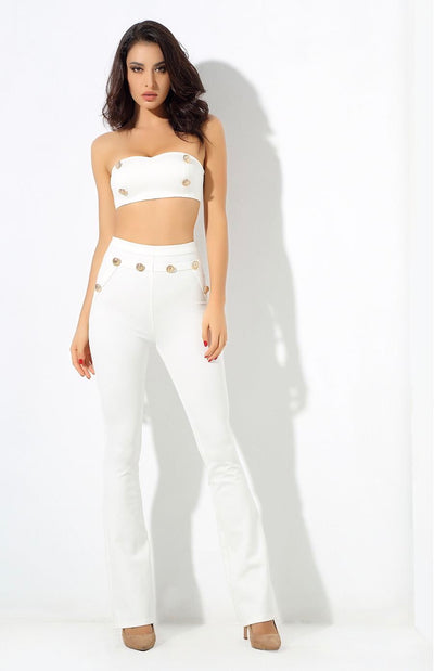 Hot Totty White Crop Top and Trousers Co-Ord - Fashion Genie Boutique