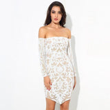 Babe Status White & Nude Long Sleeve Sequin Mini Dress - Fashion Genie Boutique