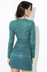 Starstruck Green Glitter Long Sleeve Mini Dress - Fashion Genie Boutique