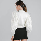 Fall in Love White Tassel Fringe Sleeved Cropped Jumper - Fashion Genie Boutique