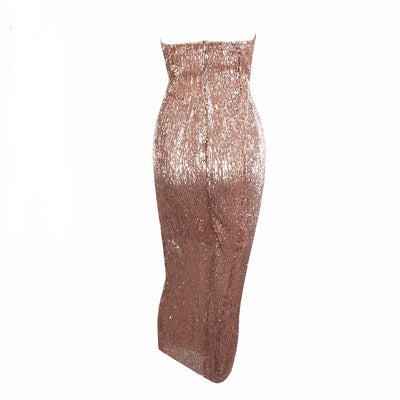 Glam Doll Red Strapless Sequin Midi Dress - Fashion Genie Boutique