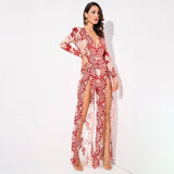 Lady Boss Red Sequin Long Sleeve Split Leg Jumpsuit - Fashion Genie Boutique