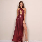 Sunset Dreams Burgundy Keyhole Sequin Maxi Dress - Fashion Genie Boutique