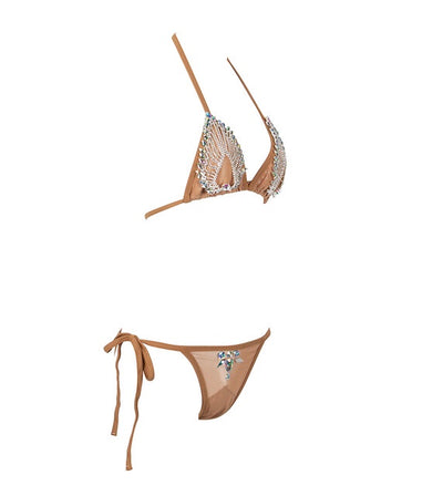 Beach Bae Nude Crystal Embellished Bikini Swimsuit - Fashion Genie Boutique