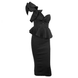 Keya Black Peplum Bardot Top & Midi Skirt Dress Co-Ord - Fashion Genie Boutique