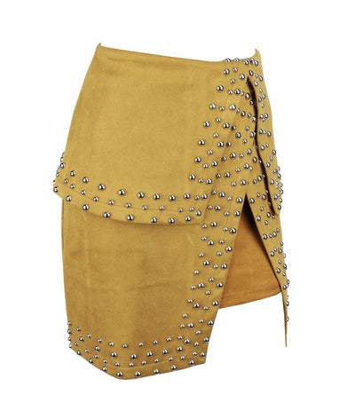 Little Minx Black Velvet Studded Asymmetrical Mini Skirt - Fashion Genie Boutique