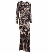 Graceful Black Sequin Long Sleeve Fishtail Maxi Dress - Fashion Genie Boutique