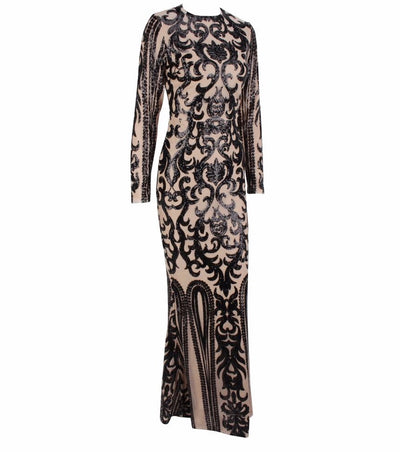Graceful Black Sequin Long Sleeve Fishtail Maxi Dress - Fashion Genie Boutique