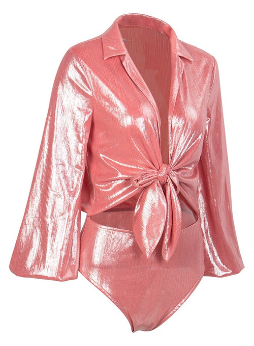 Sweet Staple Pink Long Sleeve Cut Out Bodysuit - Fashion Genie Boutique