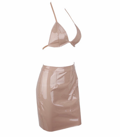 Pin Up Nude Crop Top & Mini Skirt Co-Ord - Fashion Genie Boutique