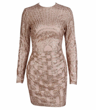 Harlie Black & Nude Glitter Long Sleeve Mini Dress - Fashion Genie Boutique