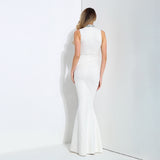 Glam Squad White Crystal Embellished Fishtail Maxi Dress - Fashion Genie Boutique