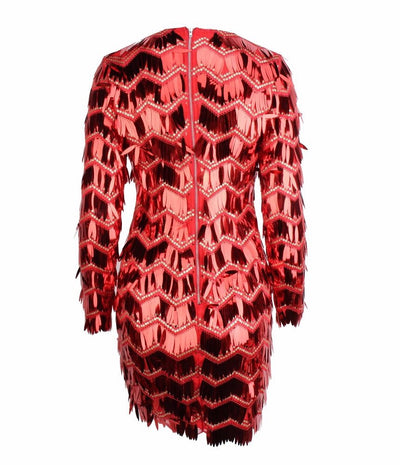 Keep them Keen Red Long Sleeve Sequin Tassel Mini Dress - Fashion Genie Boutique