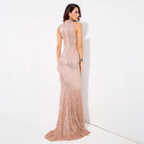 Million Dollar Babe Champagne Sequin Maxi Fishtail Gown Dress - Fashion Genie Boutique