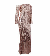 Invite To Shine Rose Gold Bardot Sequin Maxi Dress - Fashion Genie Boutique