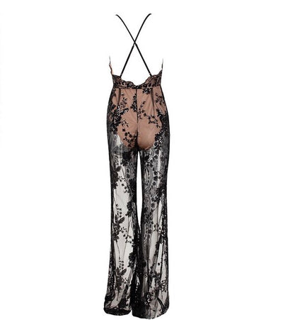 Bad Gal Black Sequin Split Leg Jumpsuit - Fashion Genie Boutique