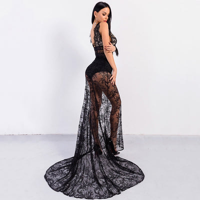 Embrace The Lace Black Plunge Maxi Dress - Fashion Genie Boutique