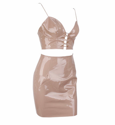 Pucker Up Nude Crop Top & Mini Skirt Co-Ord - Fashion Genie Boutique
