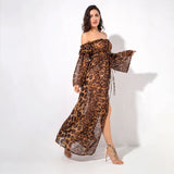 Flass Bardot Leopard Print Maxi Dress - Fashion Genie Boutique