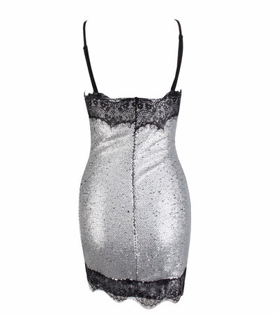 Miss Mayfair Black And Silver Lace Mini Dress - Fashion Genie Boutique