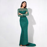 Making Moves Green Long Sleeve Glitter Maxi Gown Dress - Fashion Genie Boutique