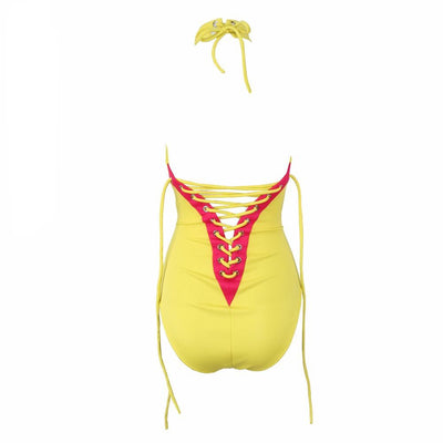 Beach Beliefs Yellow Lace Up Swimsuit - Fashion Genie Boutique