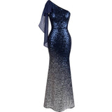 Oh My Posh Blue & Silver Sequin Gradient One Shoulder Maxi Gown Dress - Fashion Genie Boutique