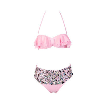 Island Dreams Black Ruffle Crystal Bikini Swimsuit - Fashion Genie Boutique