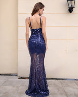 Majestic Navy Sequin Maxi Fishtail Dress - Fashion Genie Boutique