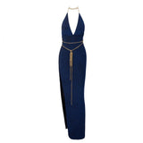 Throwing Shade Nude Side Slit Chained Maxi Dress - Fashion Genie Boutique