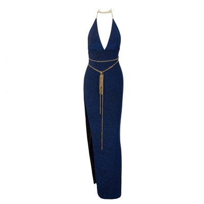 Throwing Shade Nude Side Slit Chained Maxi Dress - Fashion Genie Boutique