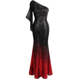 Oh My Posh Black & Red Sequin Gradient One Shoulder Maxi Gown Dress - Fashion Genie Boutique