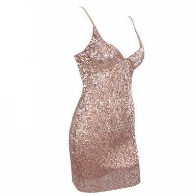 En Vogue Champagne Sequin Mini Dress - Fashion Genie Boutique