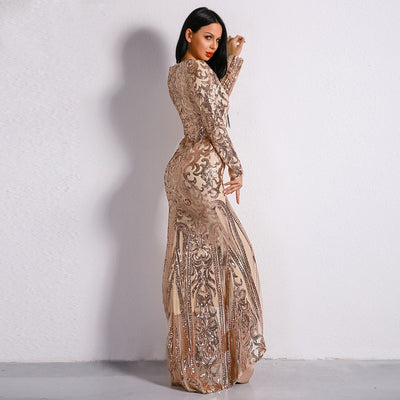 Unrequited Love Rose Gold Sequin Long Sleeve Maxi Dress - Fashion Genie Boutique
