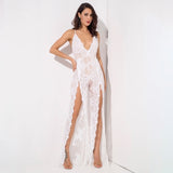 Bad Gal White Sequin Split Leg Jumpsuit - Fashion Genie Boutique