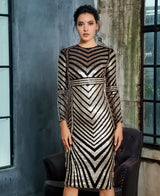 Forever Gold & Black Long Sleeve Sequin Midi Dress - Fashion Genie Boutique